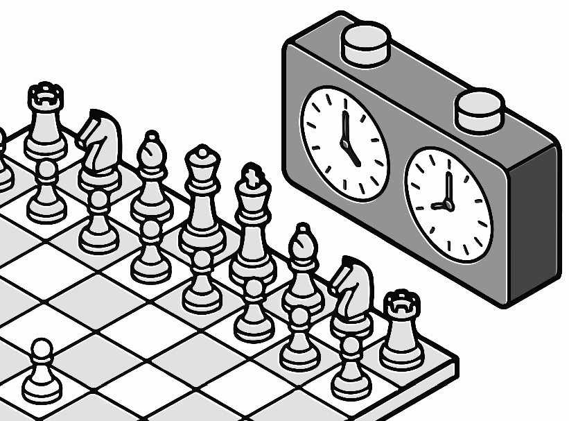 an illustration of a chessboard and clock